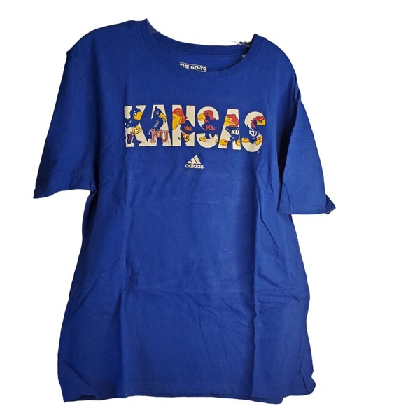 Kansas Jayhawks Adidas Shirt Adult Large Blue Short Sleeve Basketball - Picture 1 of 4